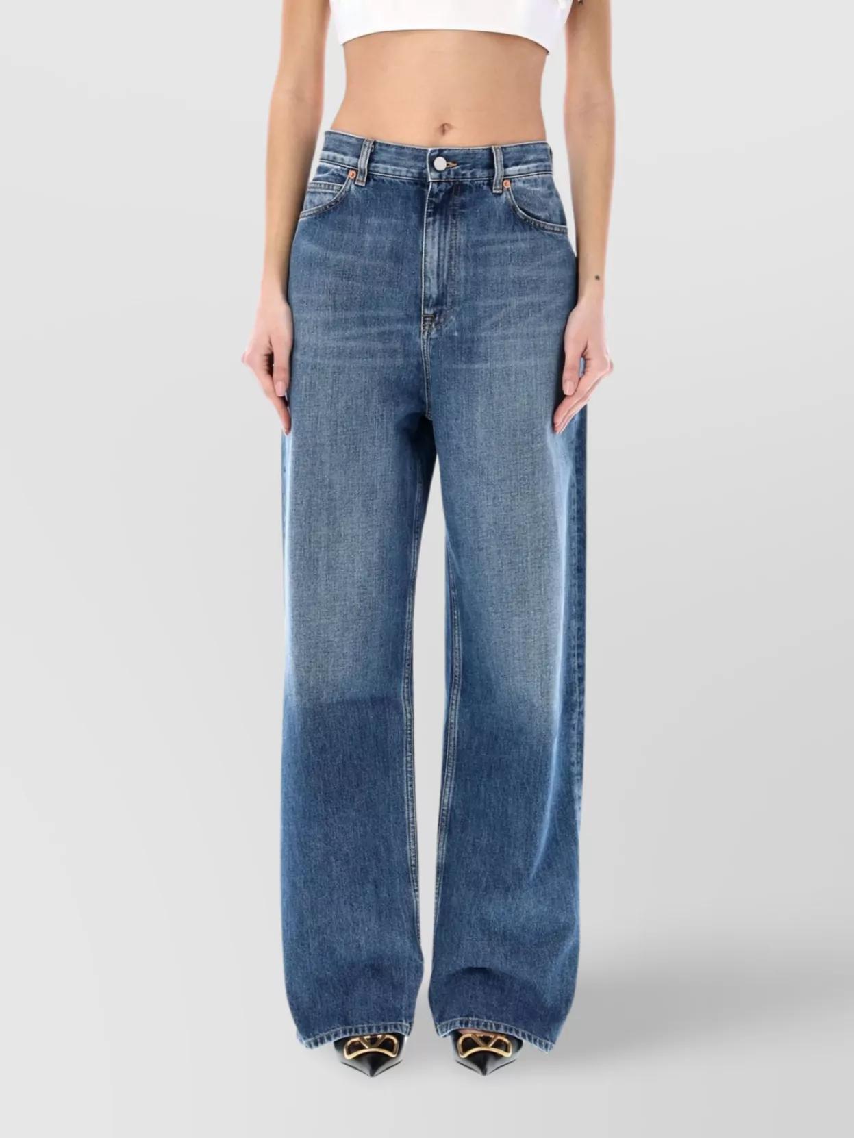 Wide Denim Trousers Contrast Stitching In Blue Product Image