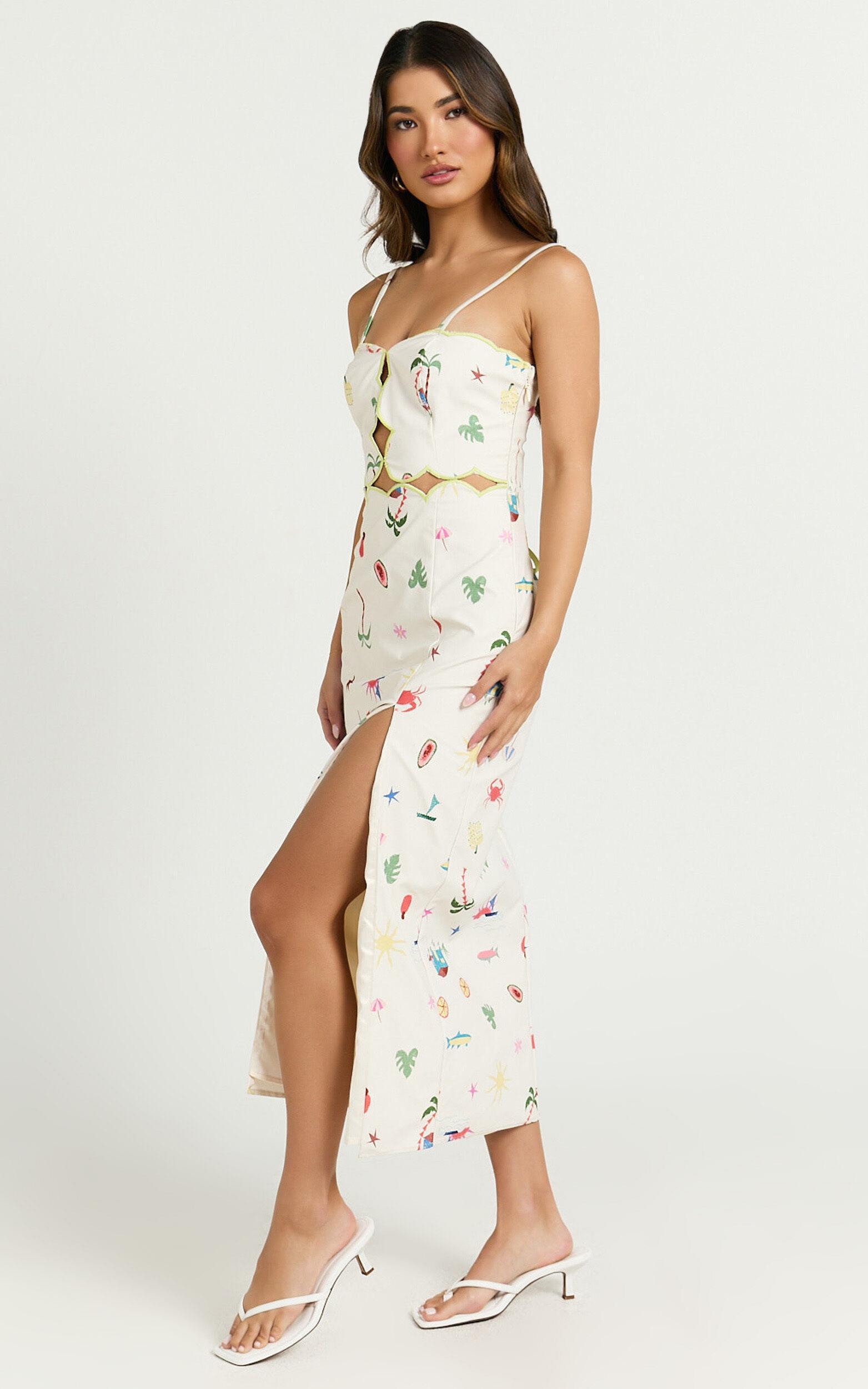 Amalie The Label - Malia Lace Up Back Midi Dress in Tropical Oasis Print Product Image