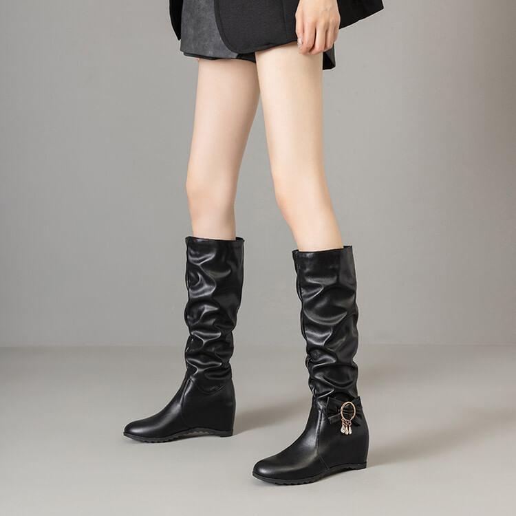 Hidden Wedge Plain Bow Tall Boots Product Image