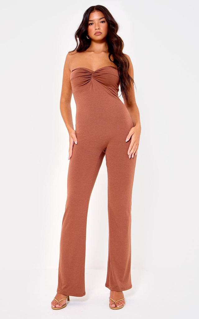 Chocolate Double Layer Contour Jersey Twist Bandeau Jumpsuit Product Image