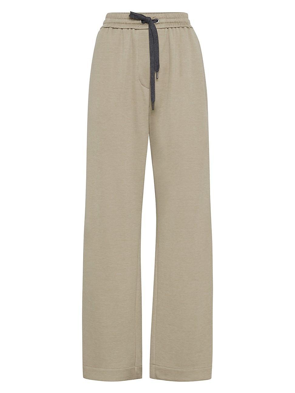 Womens Comfort Cotton And Silk Interlock Wide Trousers With Precious Stripe Product Image