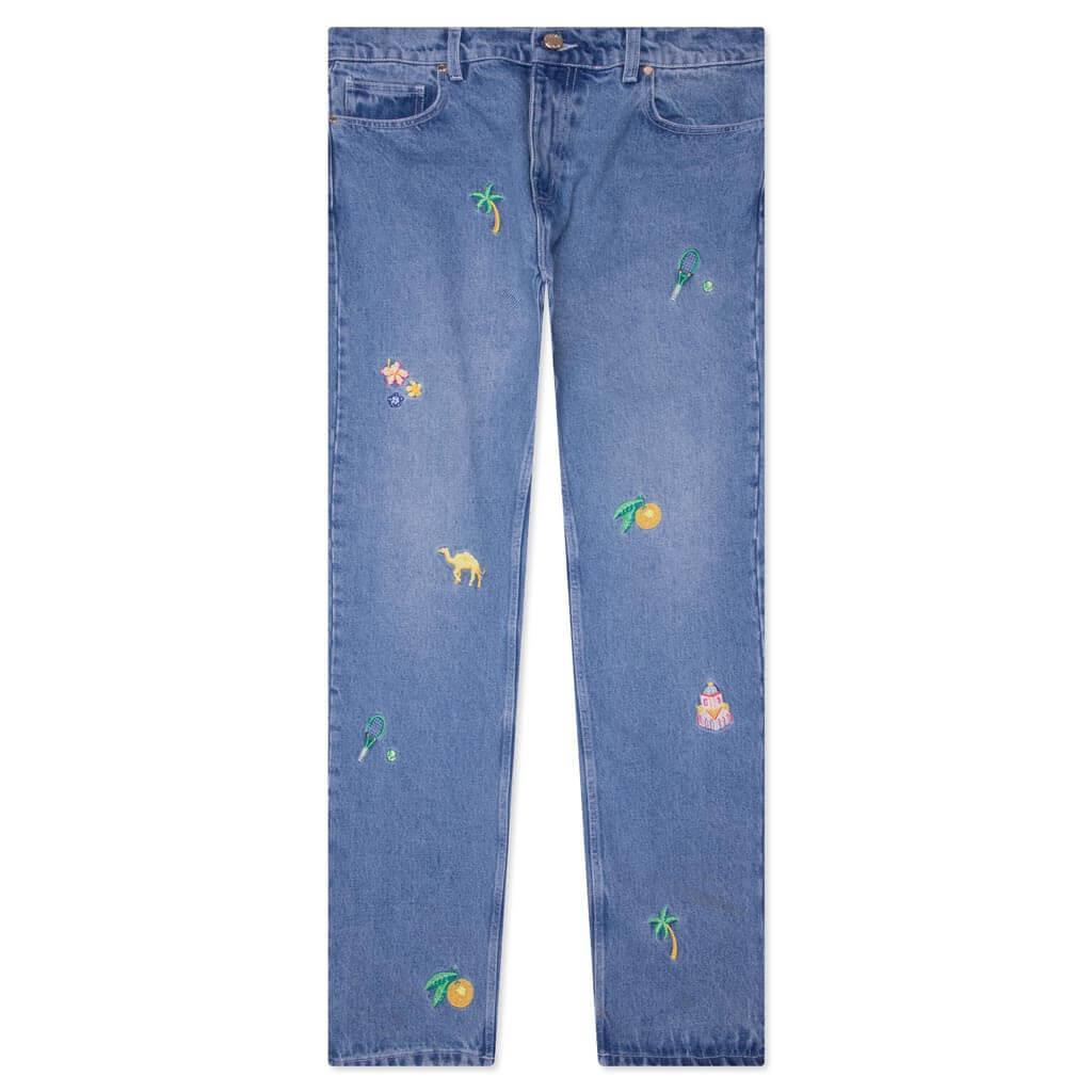 Stone Wash Denim Embroidered Motif Jean - Stone Wash Male Product Image