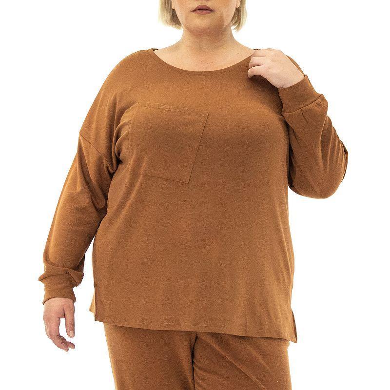 Plus Size Nina Leonard Drop Shoulder Crewneck Top, Womens Product Image