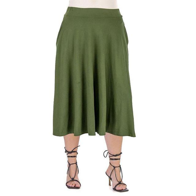 Plus Size 24seven Comfort Apparel Pleated Midi Skirt, Womens Green Product Image