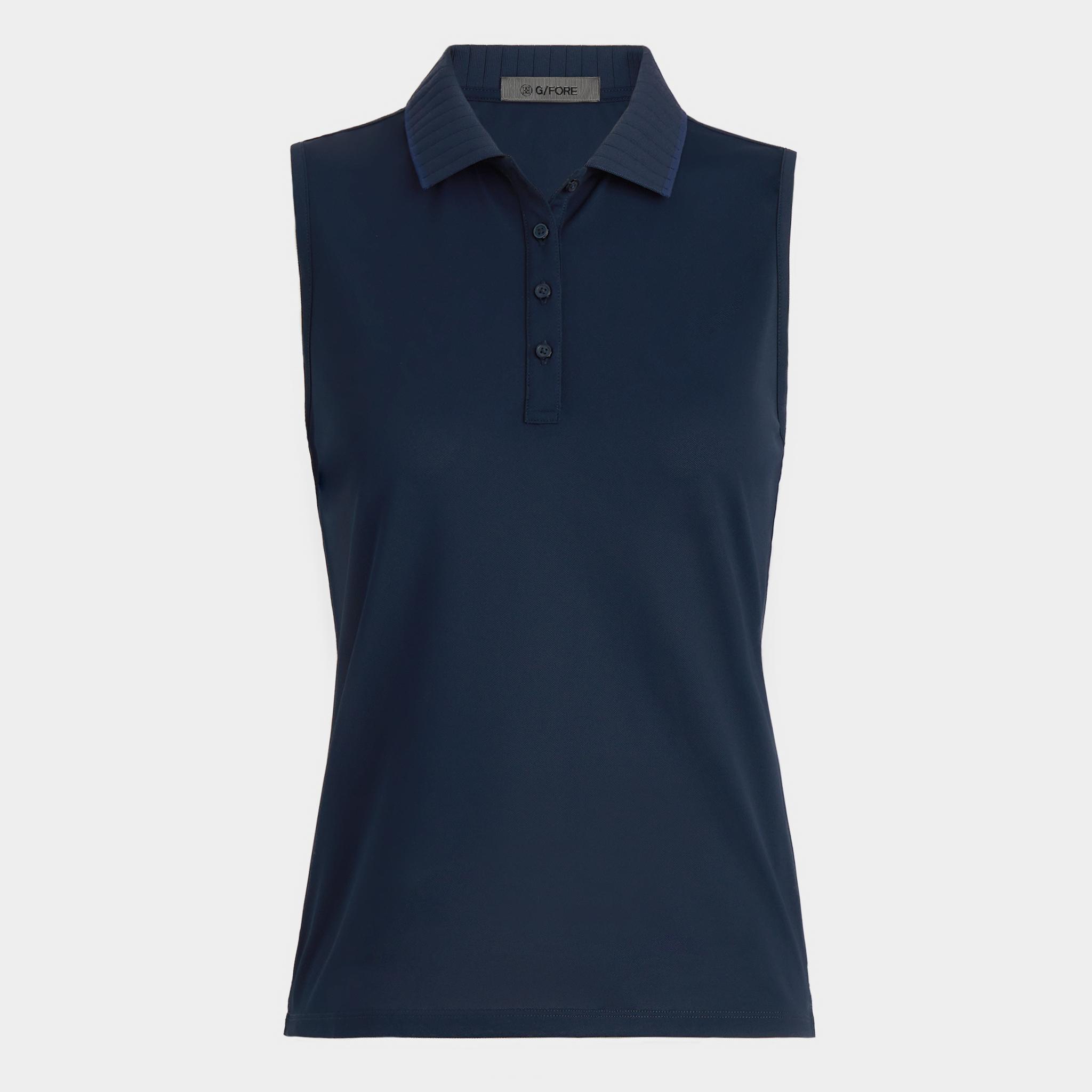 PLEATED COLLAR TECH PIQUÉ SLEEVELESS POLO product image