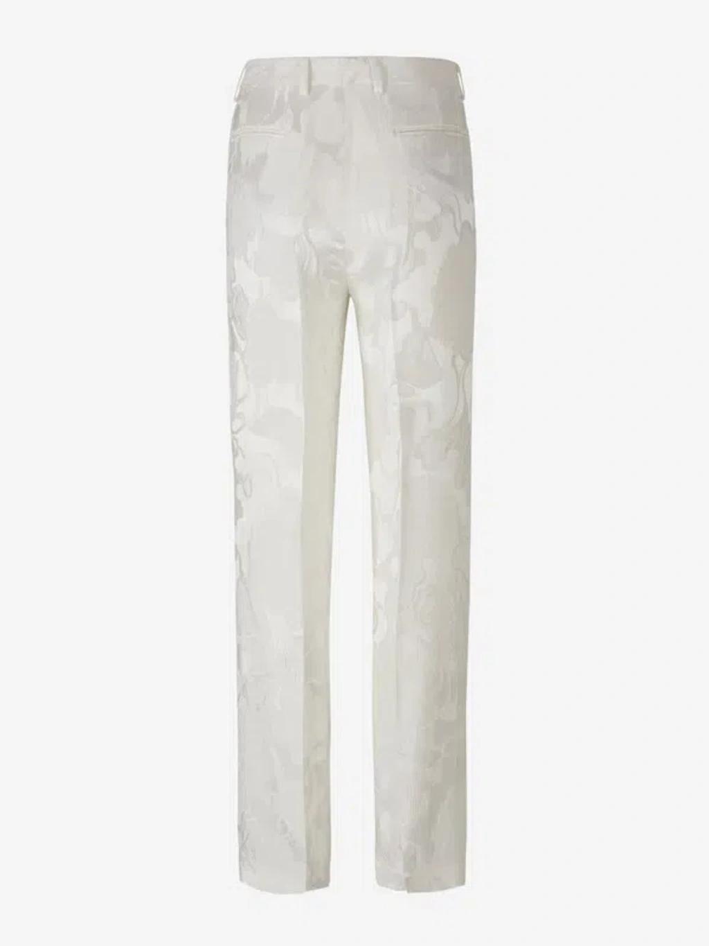 Pulley Silk Jacquard Trouser Pants In White Product Image