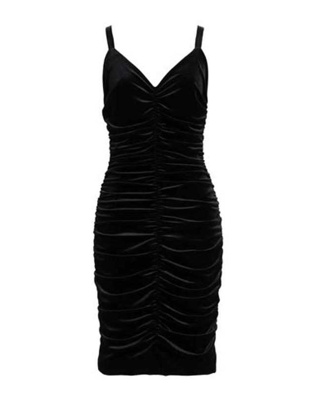 Ruched Stretch-velvet Dress In Black Product Image