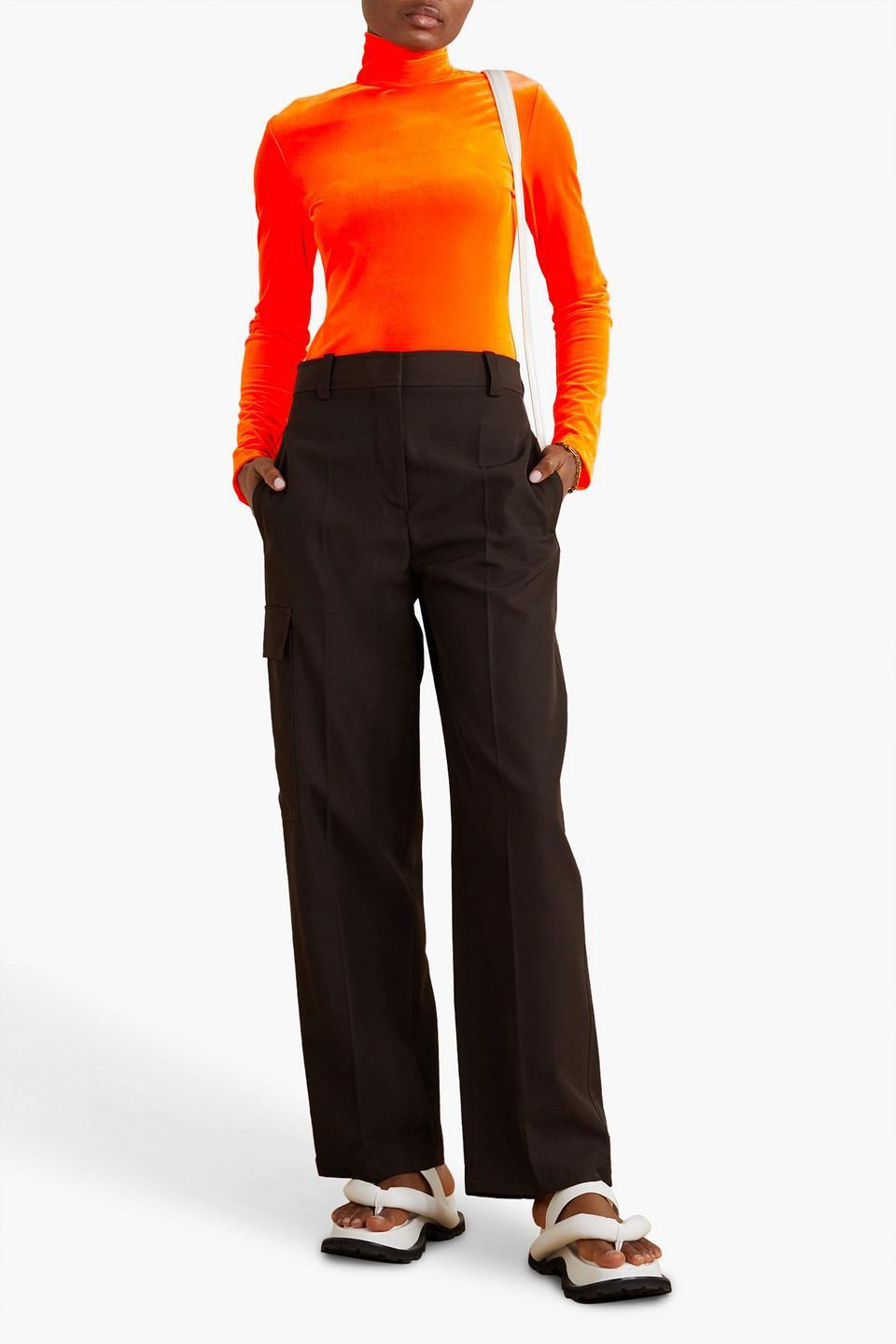 Stretch-velvet Turtleneck Top In Bright Orange Product Image