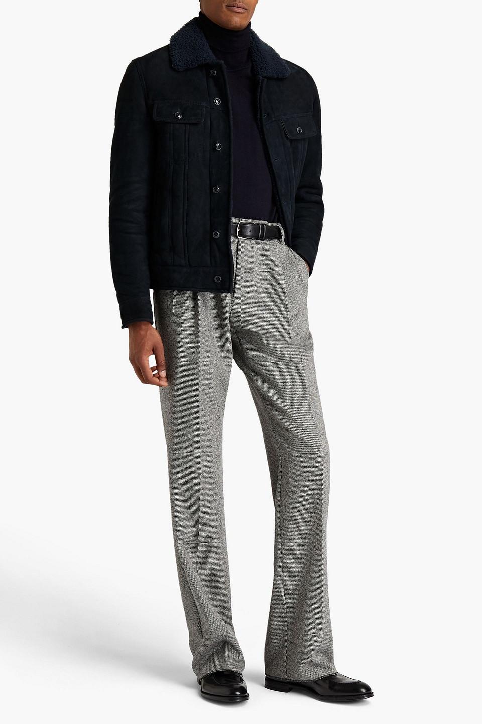 Leather-trimmed Shearling Jacket In Midnight Blue product image