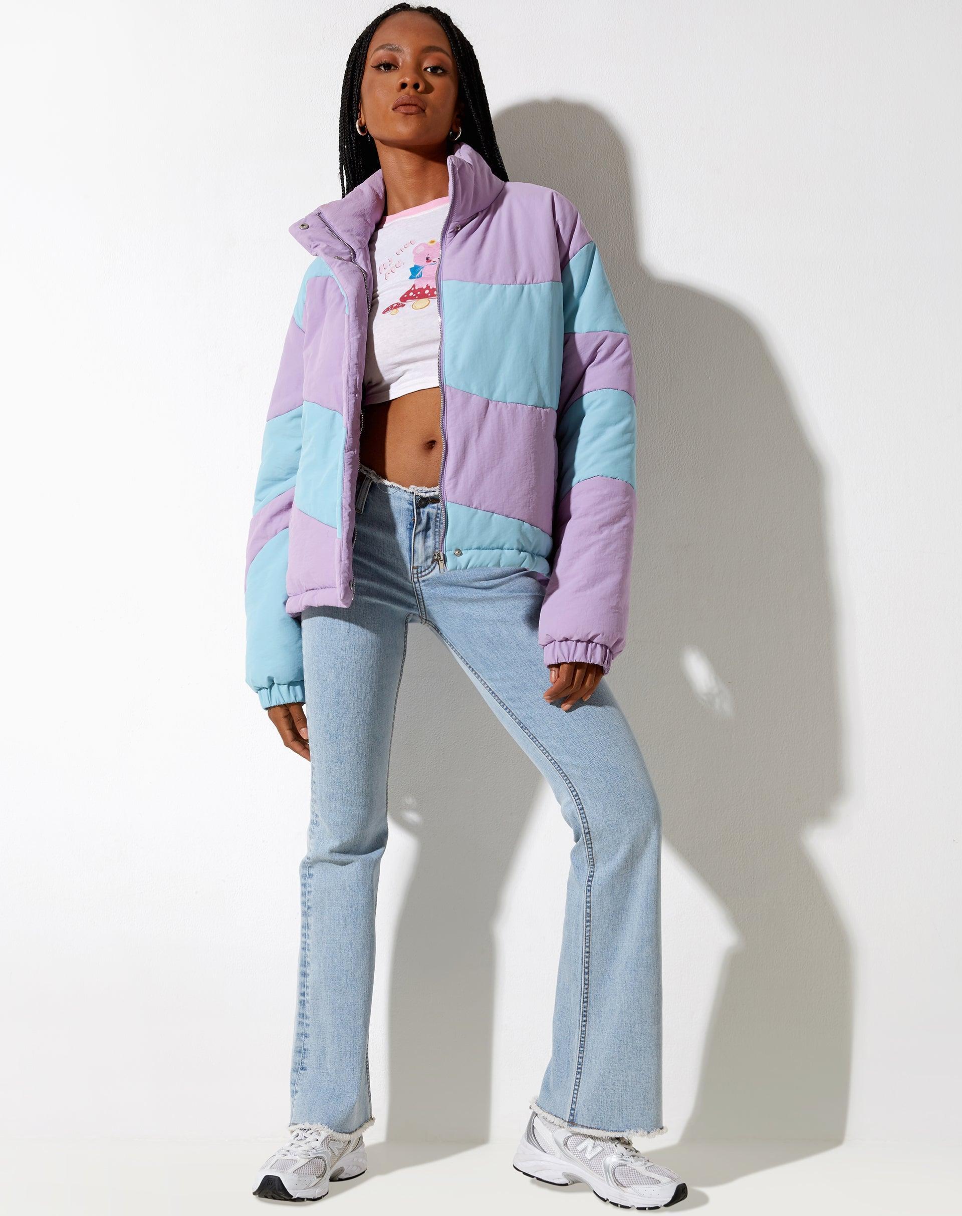 Renee Puffa Jacket in Panelled Purple and Blue Product Image