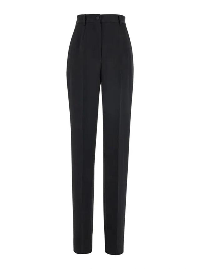 Black Pants With High Waist And Belt Loops In Wool Woman Product Image