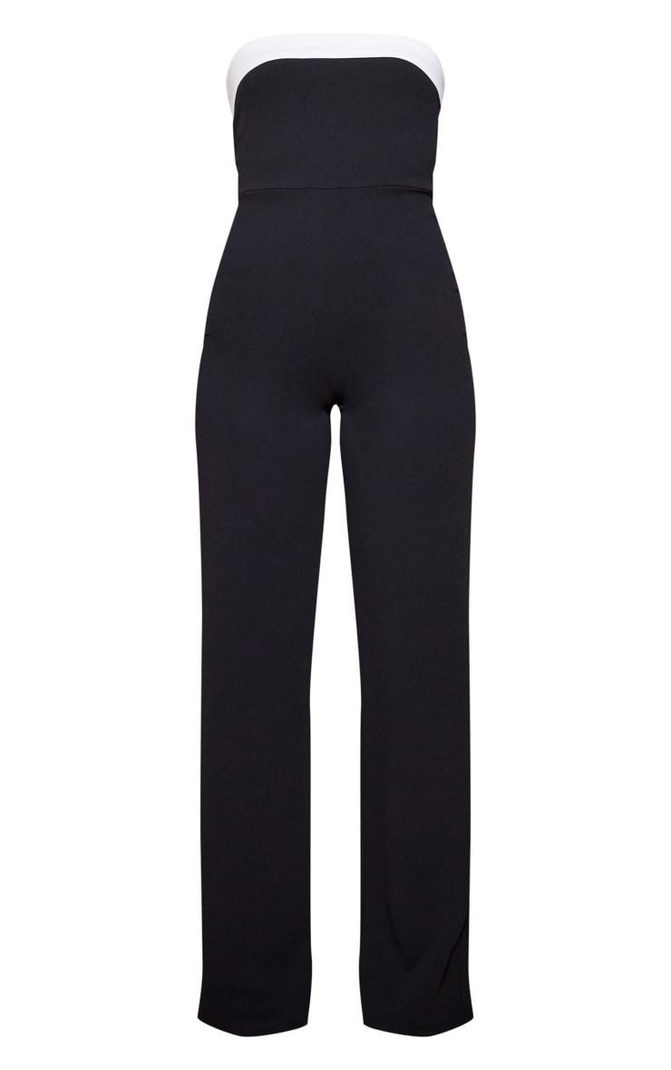 Black Crepe Contrast Fold Over Detail Wide Leg Jumpsuit Product Image