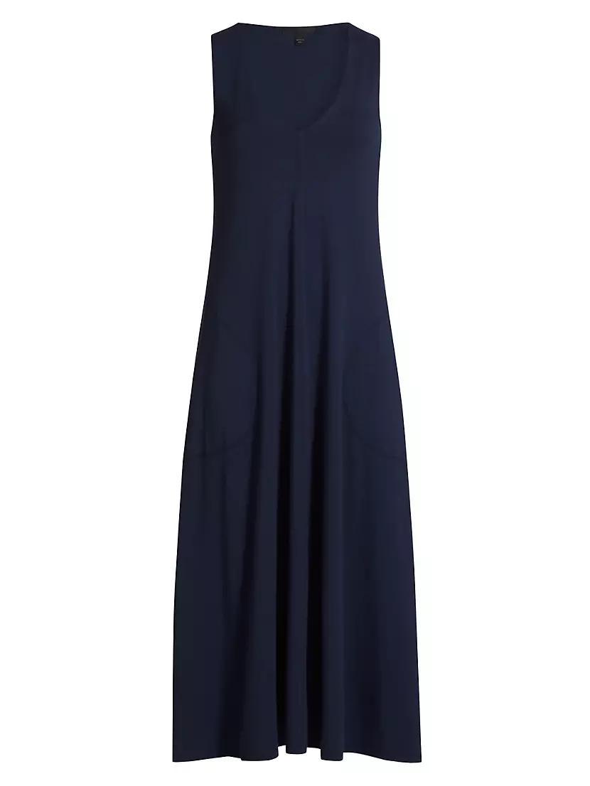 Cotton-Blend V-Neck Midi-Dress Product Image