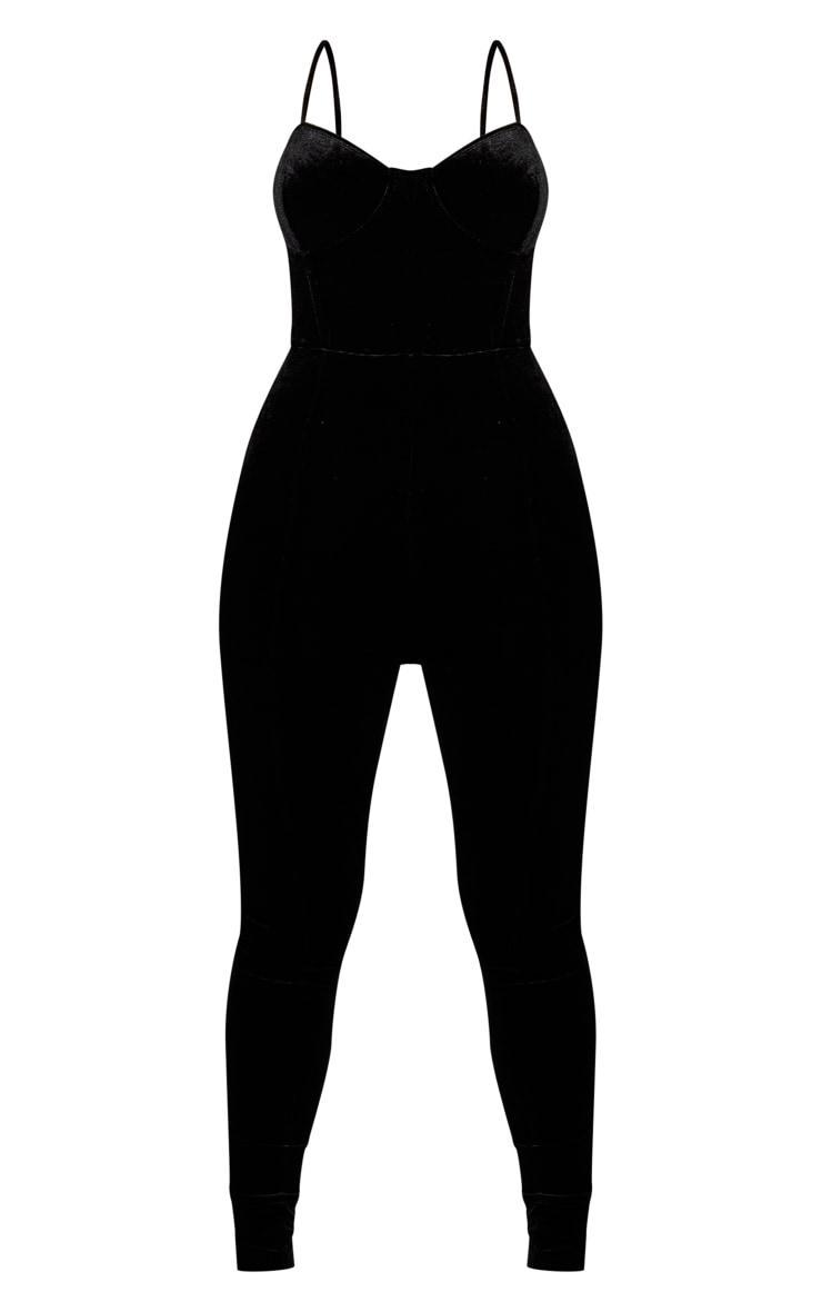 Black Velvet Cup Detail Strappy Jumpsuit Product Image