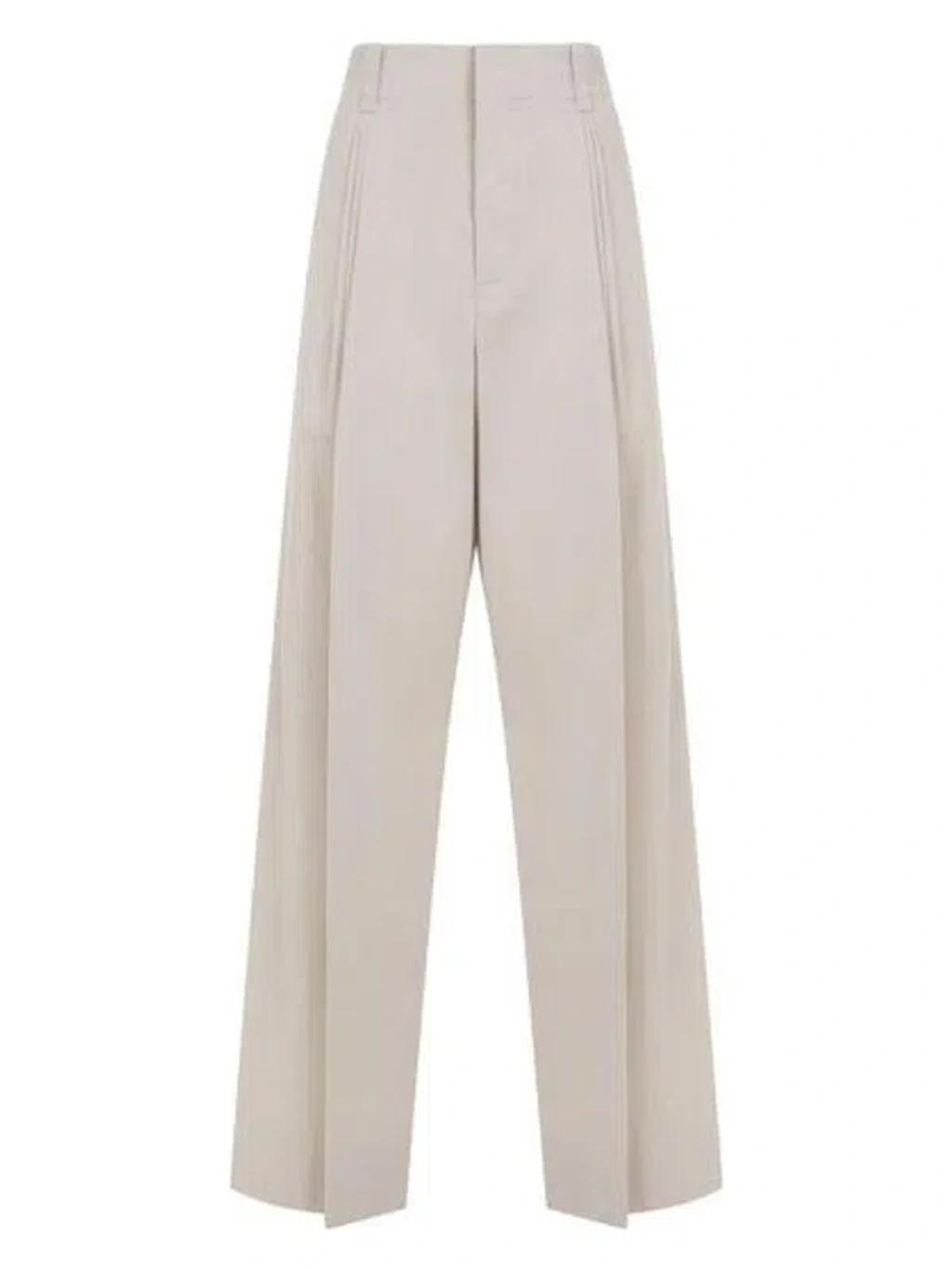 Beige Cotton Silk Pants Product Image