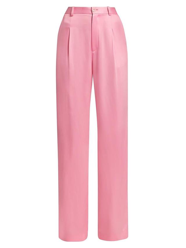 Womens Satin Pleated Straight-Leg Pants Product Image