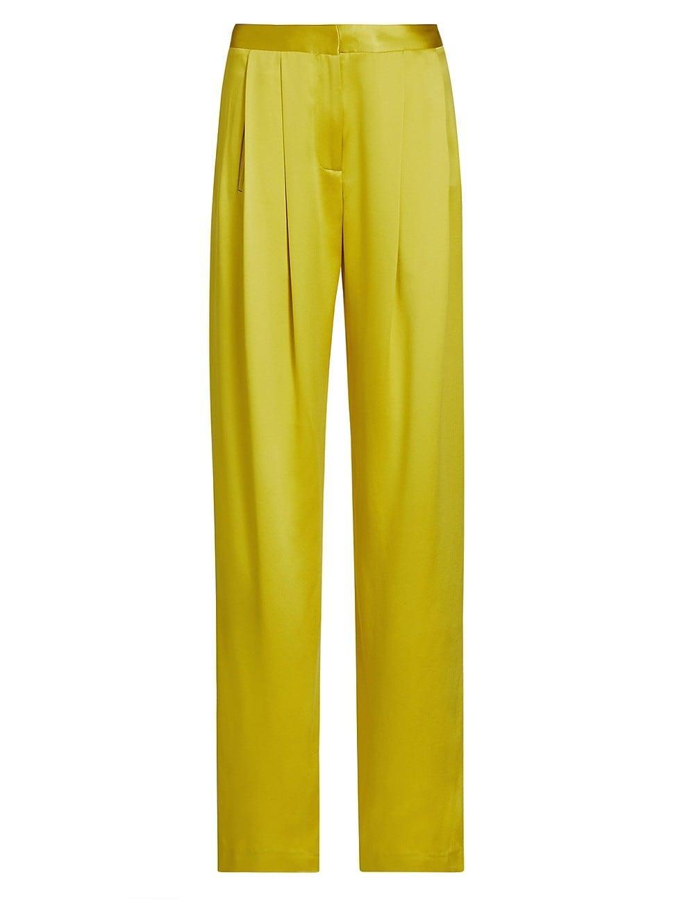 Womens Silk Pleated Wide-Leg Pants Product Image