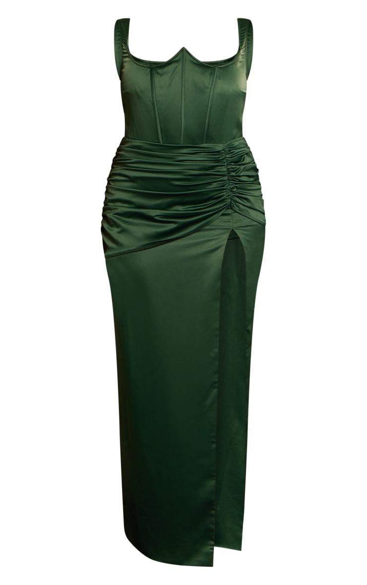  Plus Emerald Green Constructed Satin Boned Maxi Dress Product Image