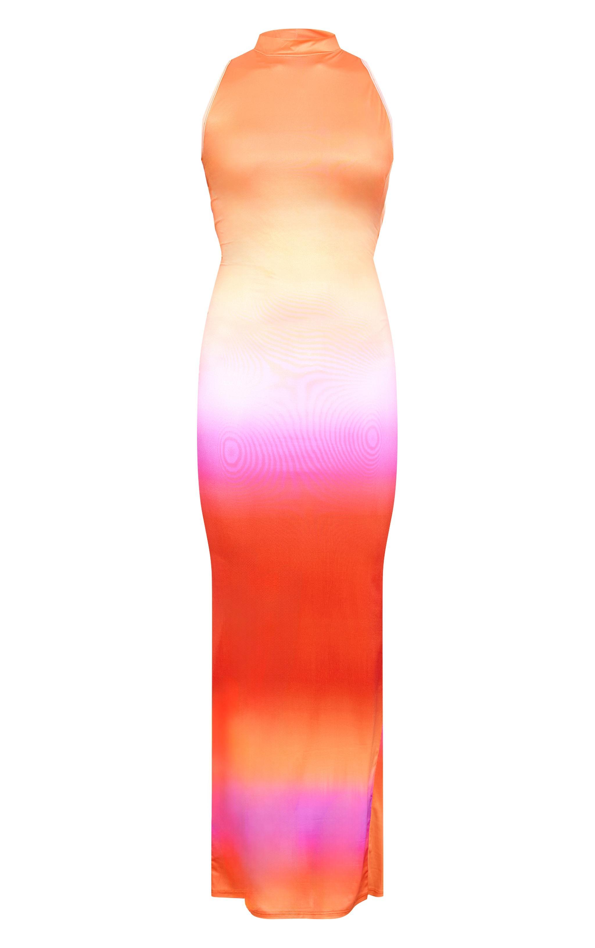 Orange Ombre Slinky Asymmetric Back Cut Out Sleeveless Maxi Dress Product Image