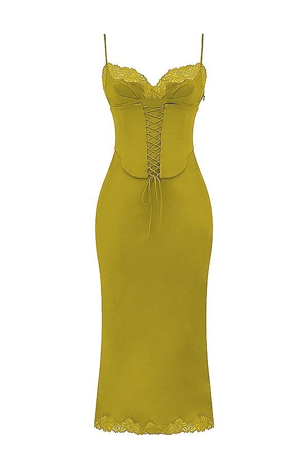 Salma Chartreuse Satin Slip Dress Product Image