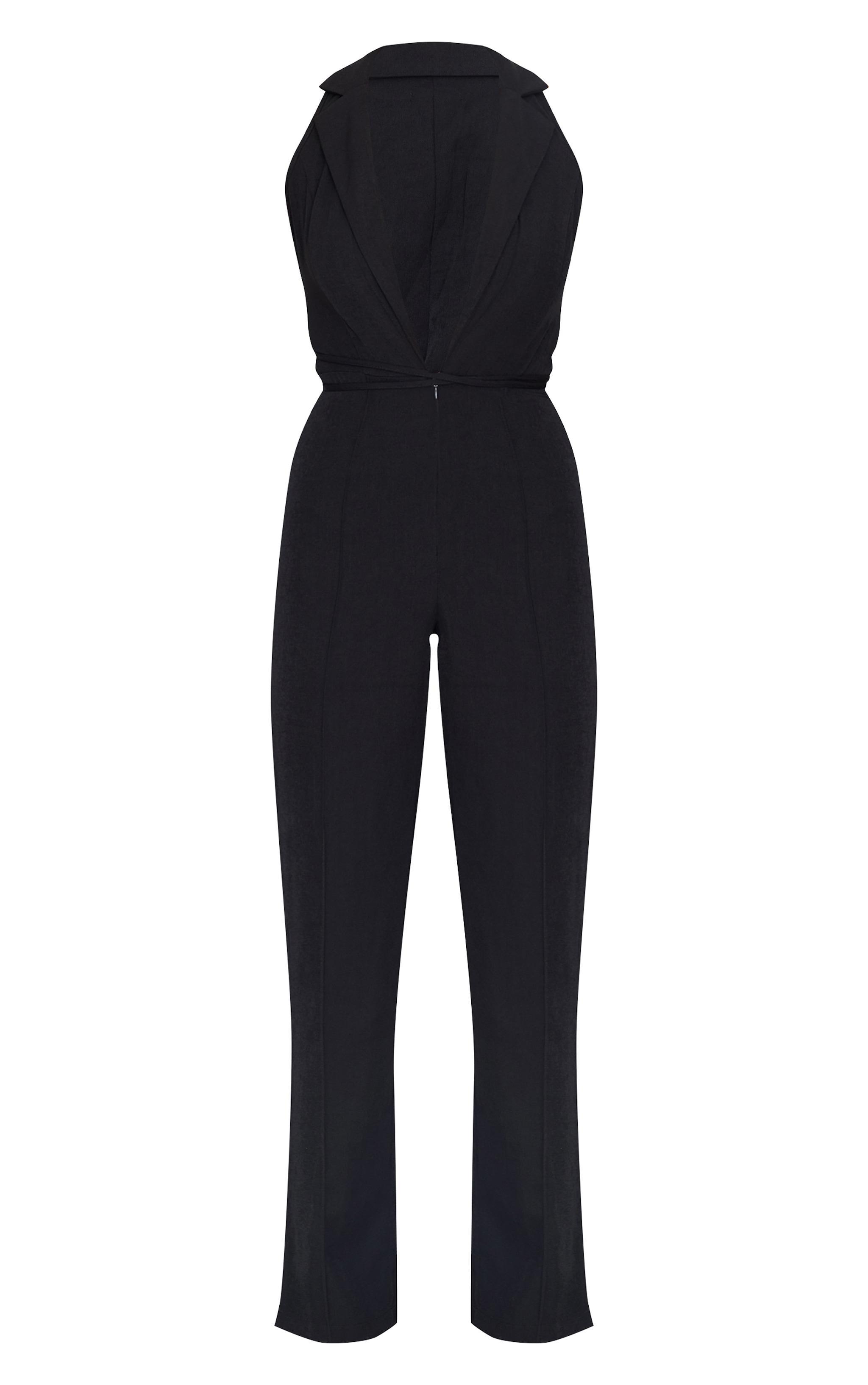 Black Tailored Woven Vest Lace Up Detail Jumpsuit Product Image