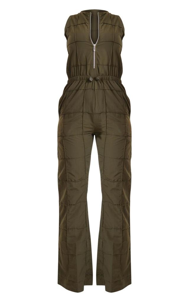 Khaki Textured Zip Up Toggle Jumpsuit Product Image