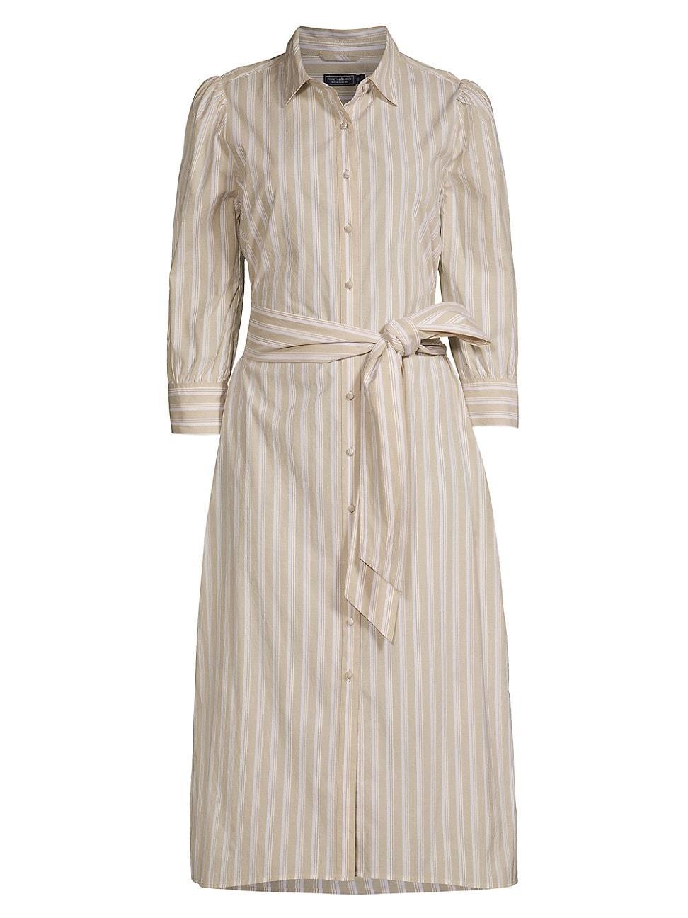 Womens Striped Cotton-Blend Tie-Waist Shirtdress Product Image