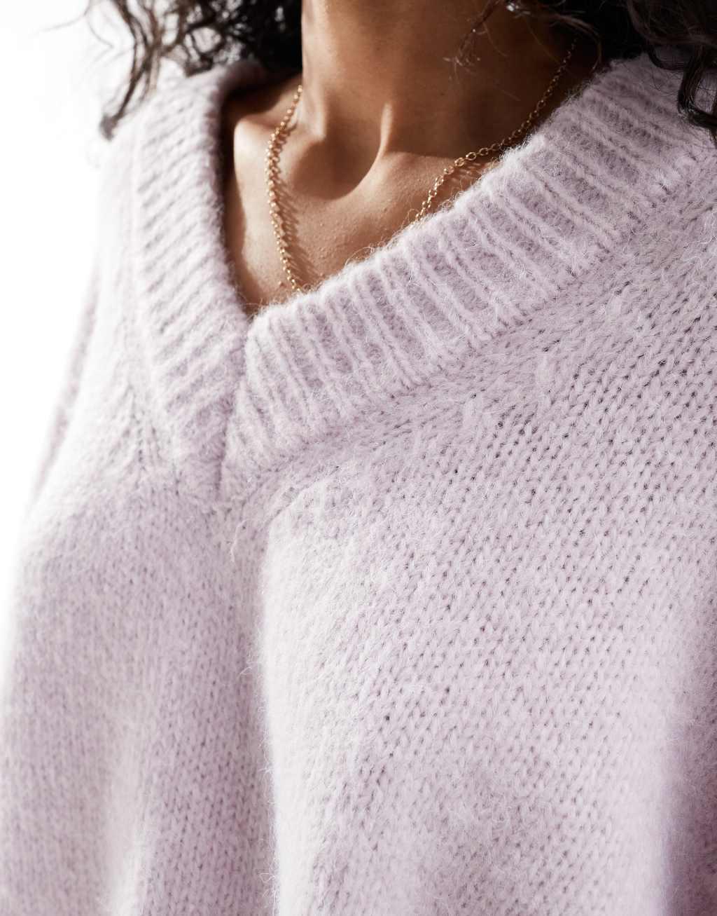 ASOS DESIGN v neck oversized sweater in lilac Product Image