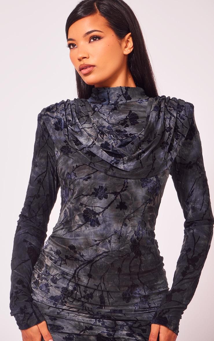 Charcoal Grey Structured Devore Soft Touch Mini Dress Product Image