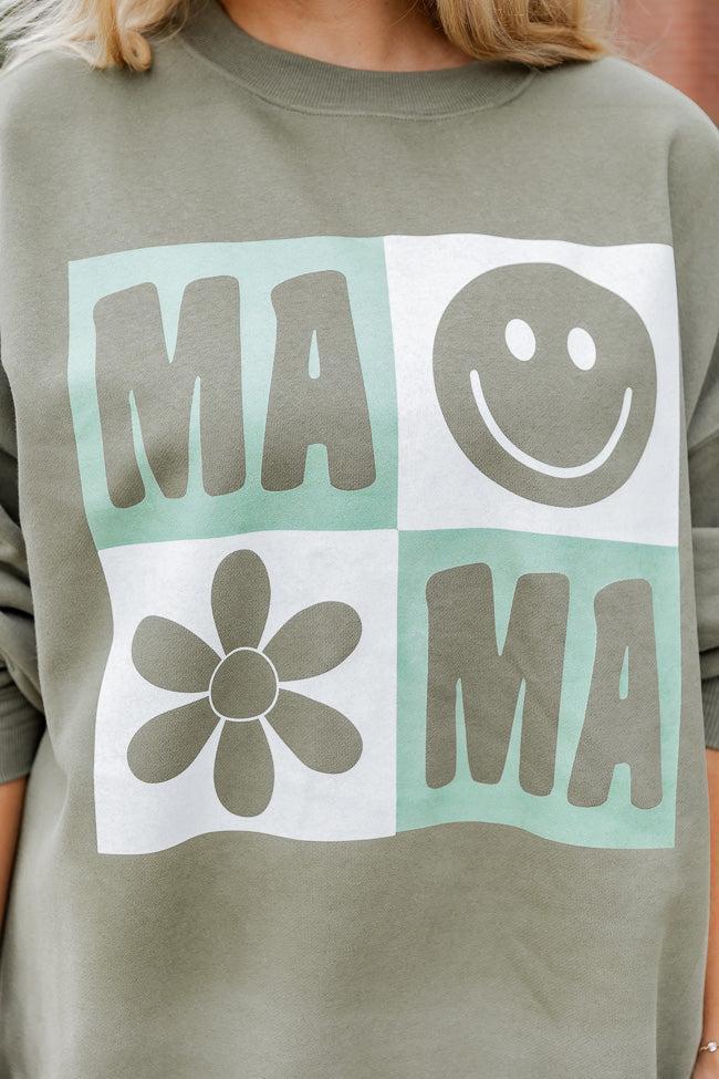 Mama Retro Olive Oversized Graphic Sweatshirt Product Image