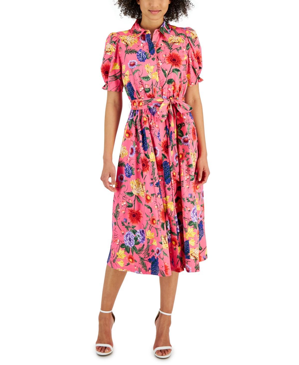 Anne Klein Womens Sateen Floral-Print Shirtdress product image