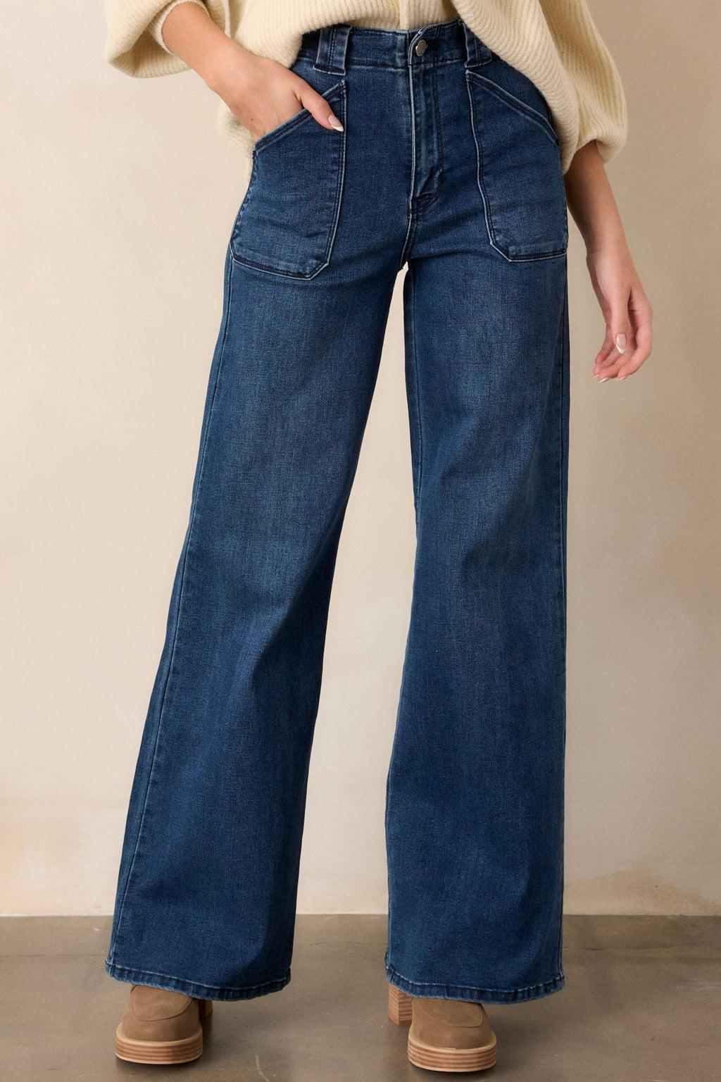 Hazy Days Dark Wash Wide Leg Jeans product image