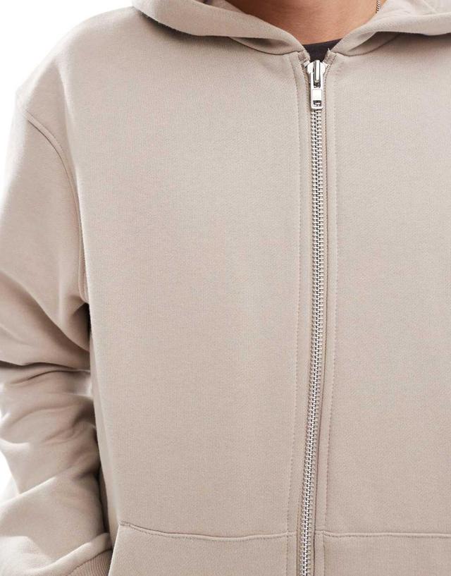 ASOS DESIGN premium heavyweight oversized zip up hoodie 400gsm in beige Product Image