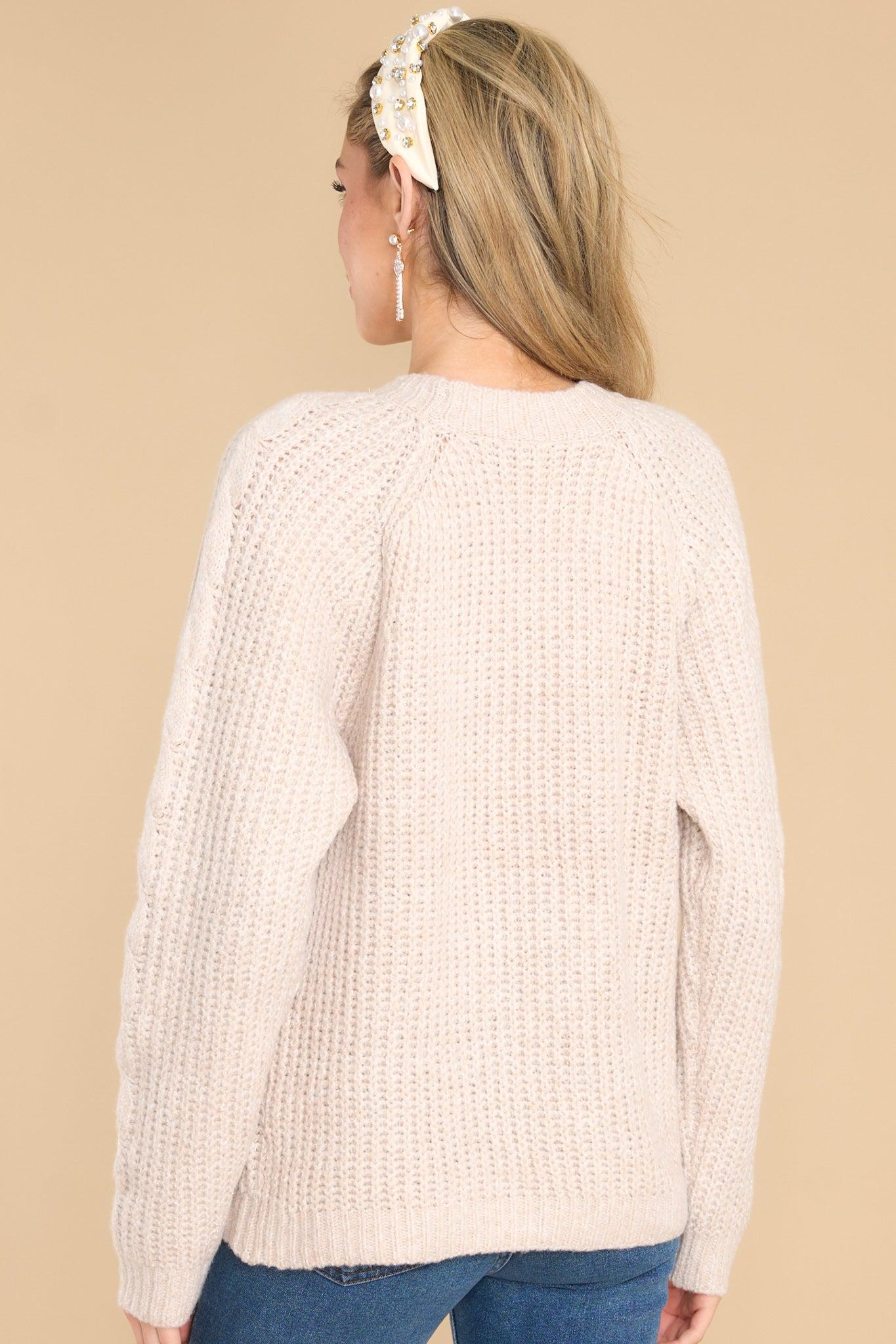 Into Pieces Beige Ruffle Front Sweater Product Image