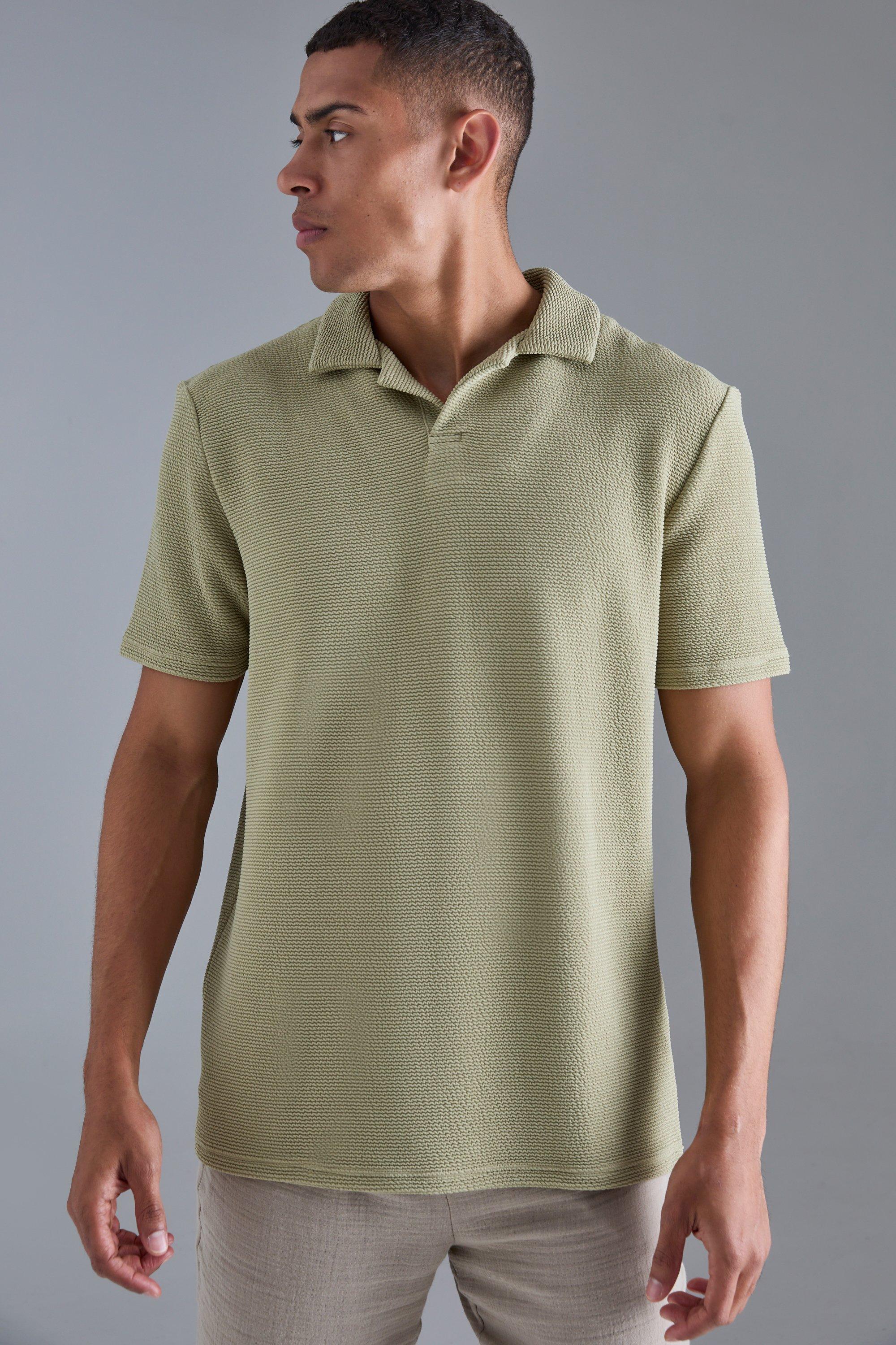 Oversized Revere Textured Polo | boohooMAN USA Product Image