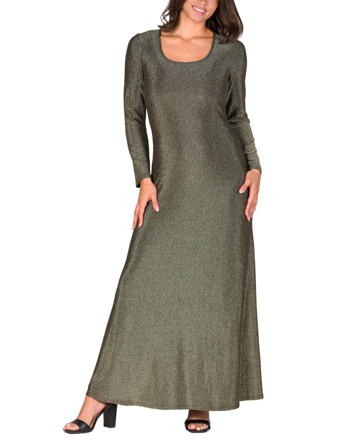 Womens 24Seven Comfort Apparel Long Sleeve Scoopneck Shimmer Maxi Dress Product Image