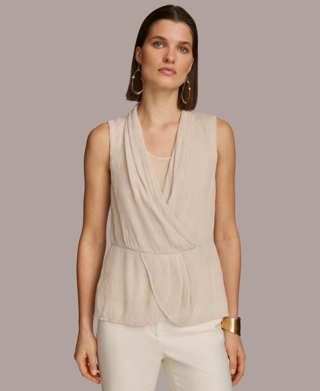 Donna Karan Womens Faux-Wrap Sleeveless Top Product Image