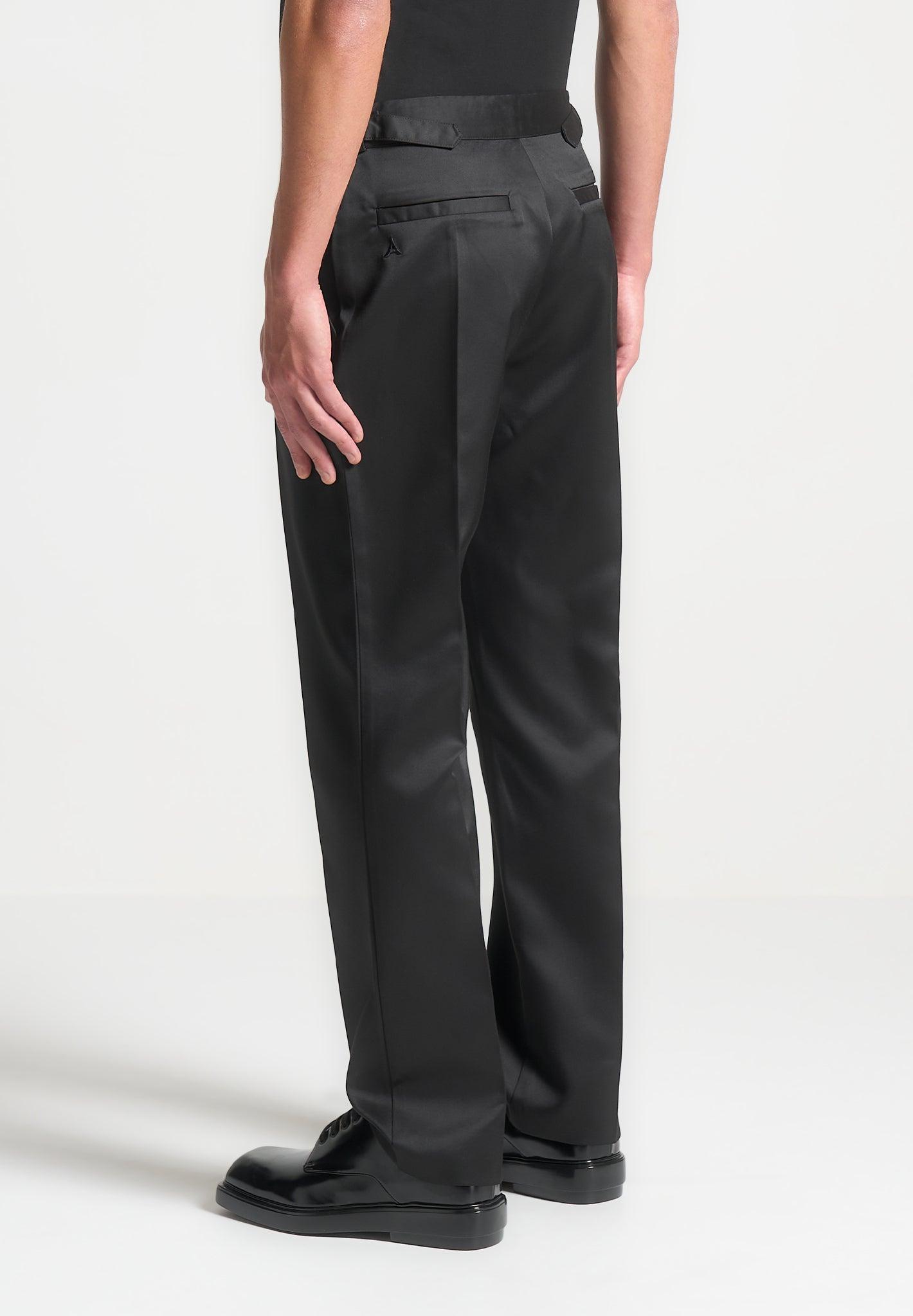 Regular Fit Satin Tailored Trousers - Black Male Product Image