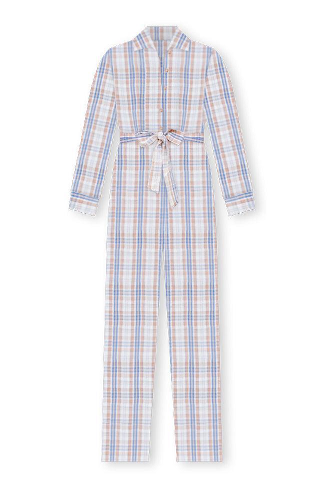 I'm Telling You Beige Plaid Long Sleeve Belted Jumpsuit FINAL SALE Product Image