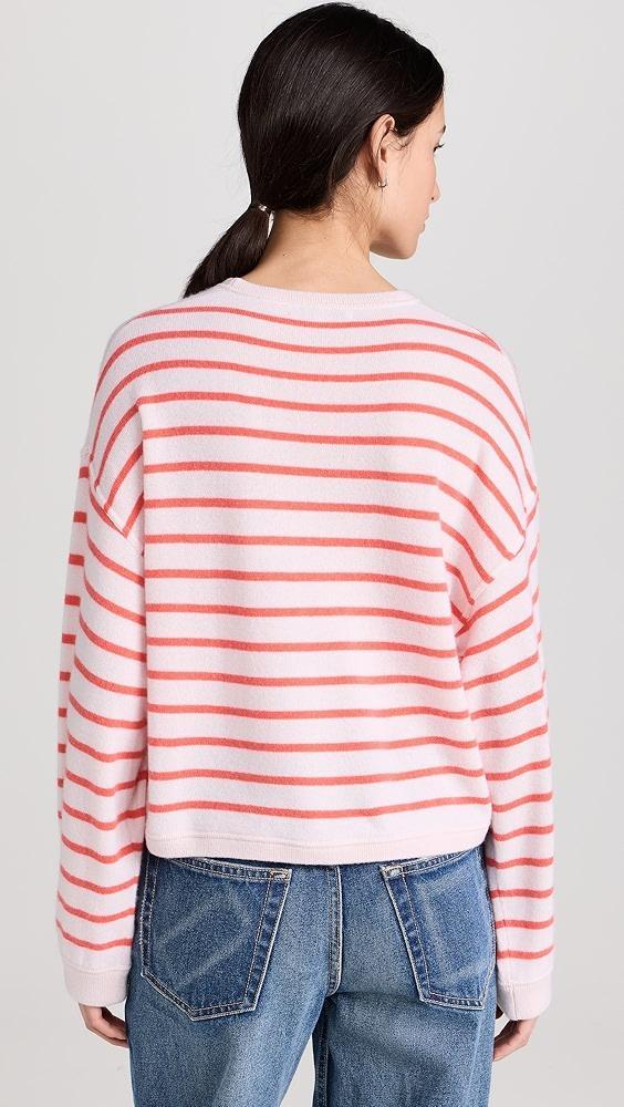 White + Warren Cashmere Drop Shoulder Striped Sweatshirt | Shopbop Product Image