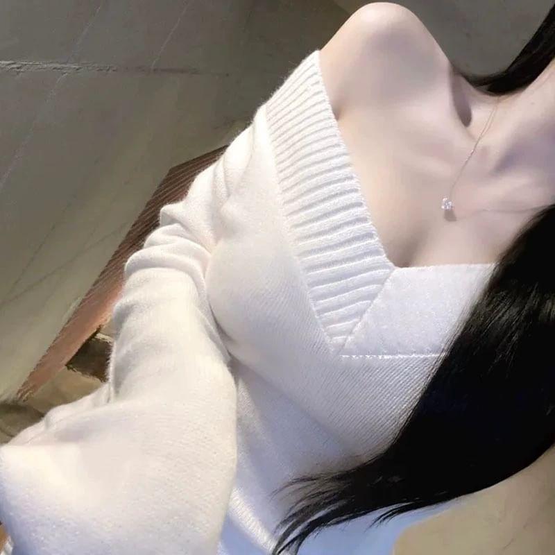 Off-Shoulder Plain Sweater Product Image