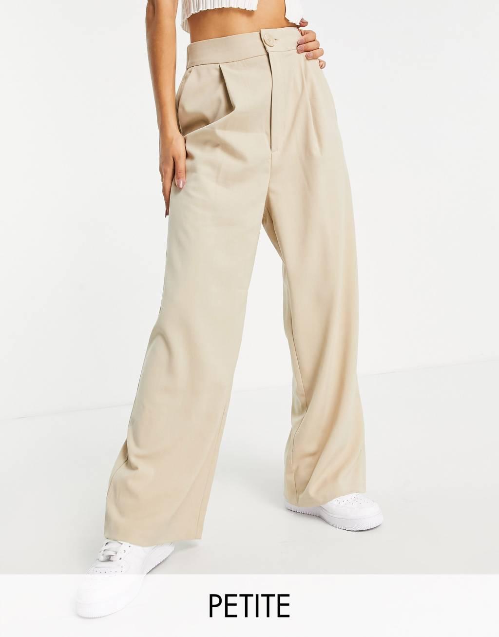 Stradivarius Petite wide leg relaxed dad pants in beige Product Image