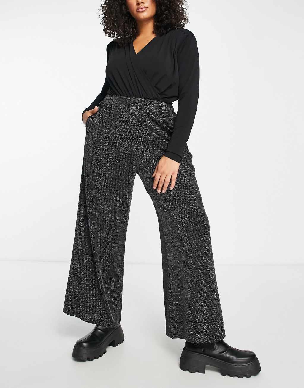 Yours wide leg glitter pants in black Product Image