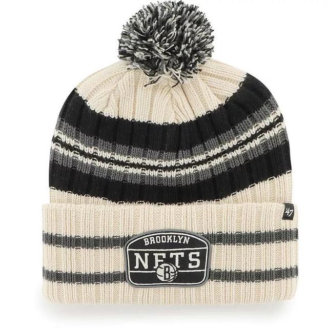 Mens 47 Cream Brooklyn Nets Hone Patch Cuffed Knit Hat with Pom Product Image