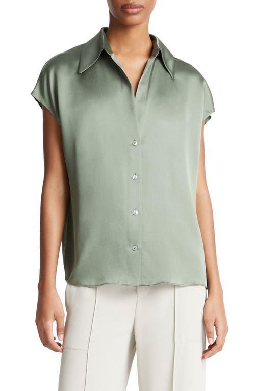 Vince Cap Sleeve Gathered Back Silk Blouse Product Image