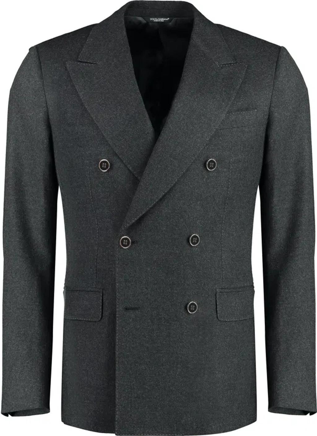 Men's Double-breasted Wool Blazer In Grey Product Image