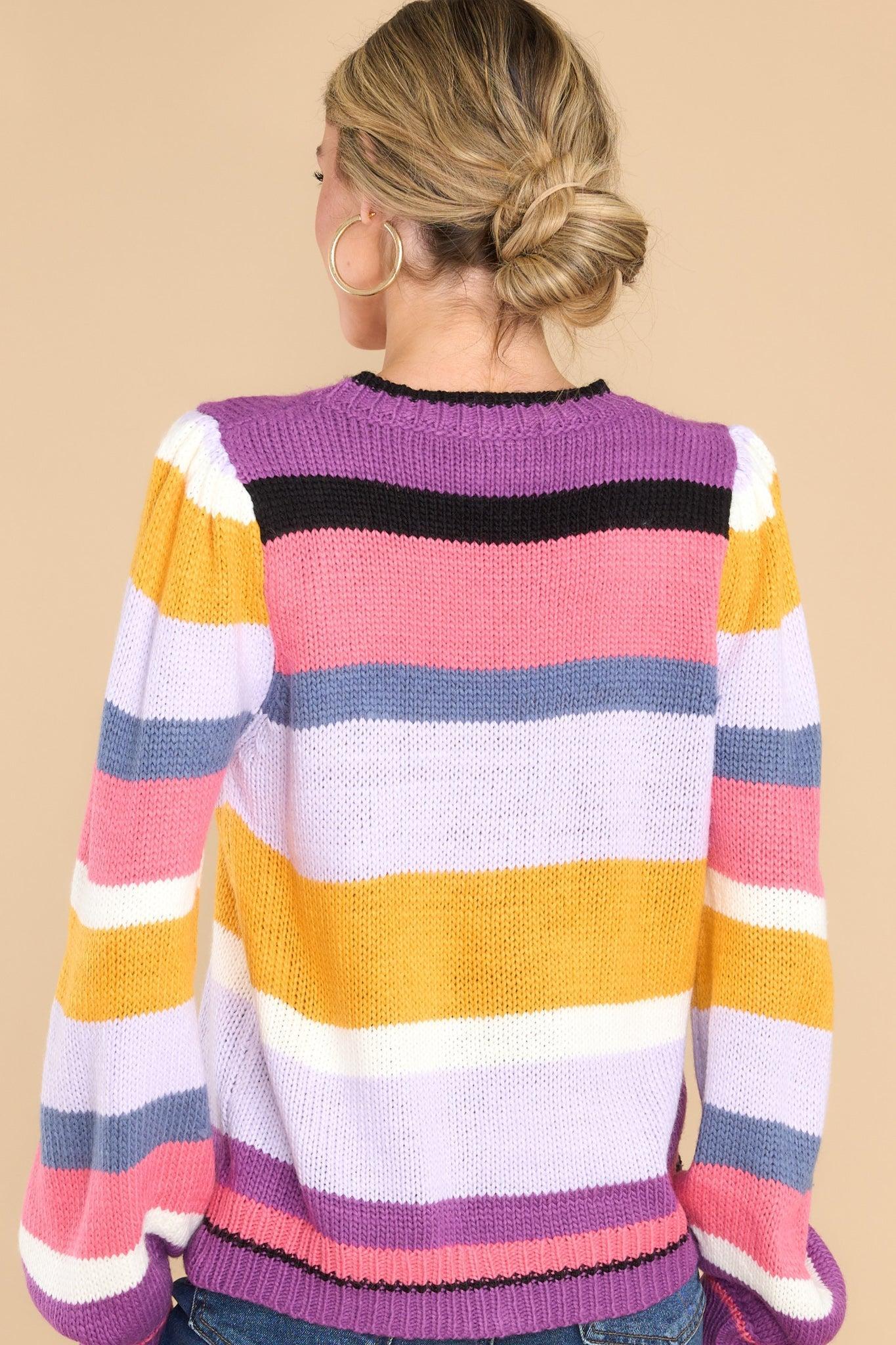 Feel The Ways Lavender Multi Stripe Sweater Product Image