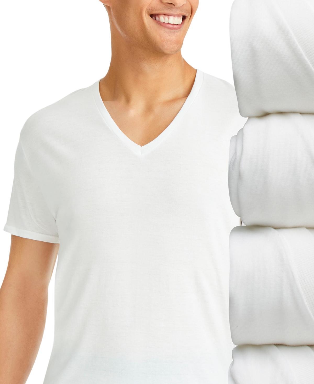 Mens Hanes Ultimate 4-pack Comfort-Fit Stretch V-neck Tees White Product Image