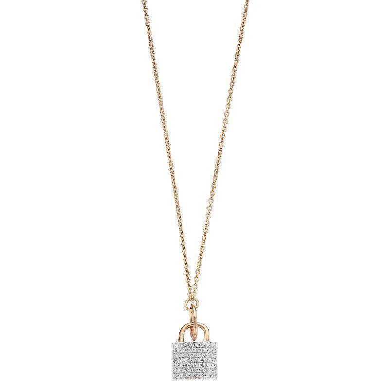 Ava Blue 14k Rose Gold 1/5 Carat T.W. Diamond Lock Necklace, Womens Pink Product Image