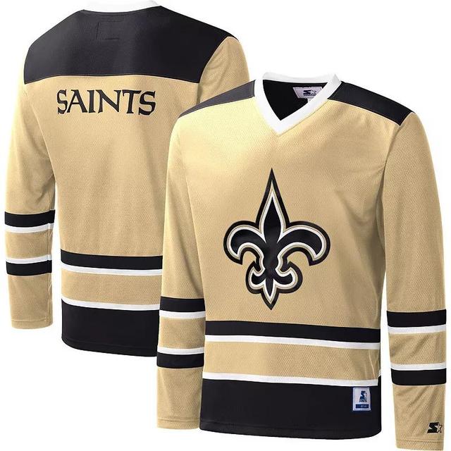 Mens Starter New Orleans Saints Cross-Check V-Neck Long Sleeve T-Shirt Product Image